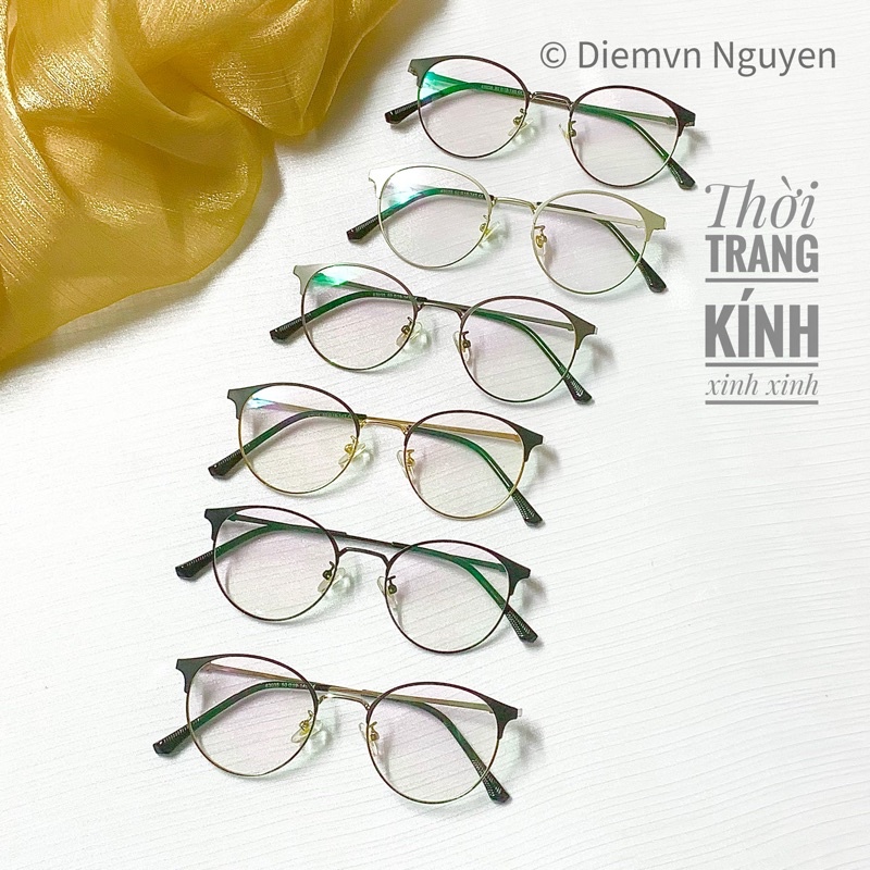 Gọng kính cận nam nữ mặt nhỏ _ Chất kim loại dày dặn, cứng cáp_Dáng bầu tròn nhỏ nhắn_ Hoạ tiết càng kính xinh