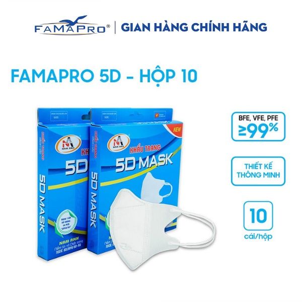 [HỘP-5D MASK-QUAI THUN] Khẩu trang y tế kháng khuẩn 3 lớp Famapro 5D Mask