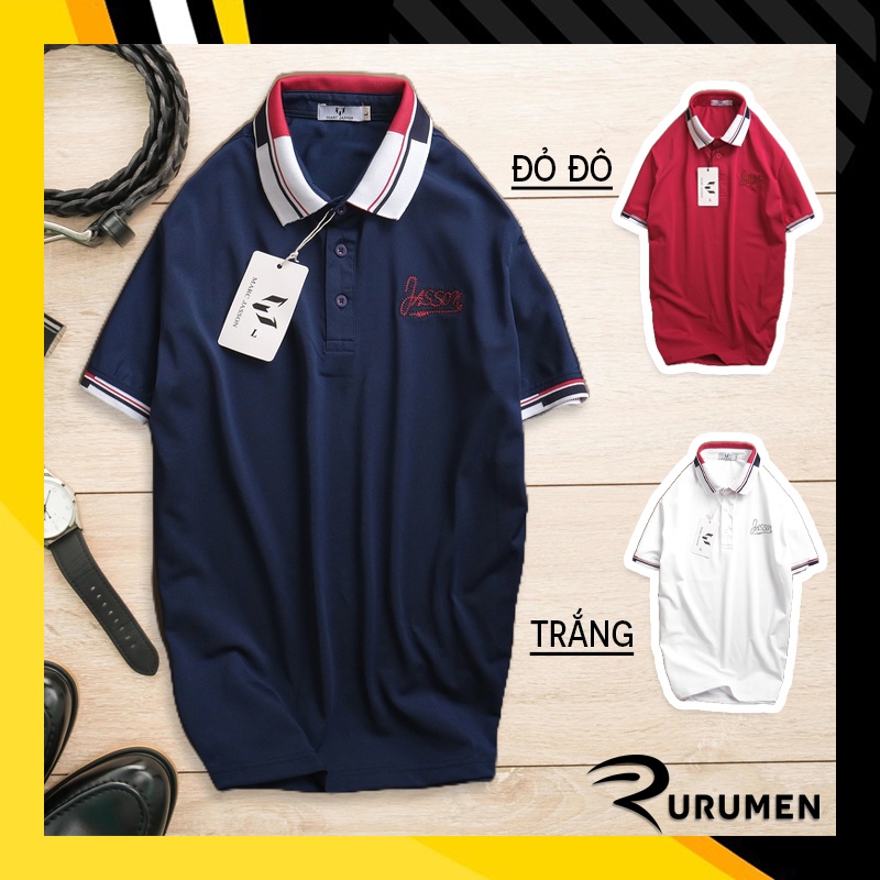 Áo Polo Nam Có Cổ Bẻ Marc Jasson Hiệu RURUMEN Áo Phông Cá Sấu VNXK, Cổ Phối Màu, Thêu Logo - CS165