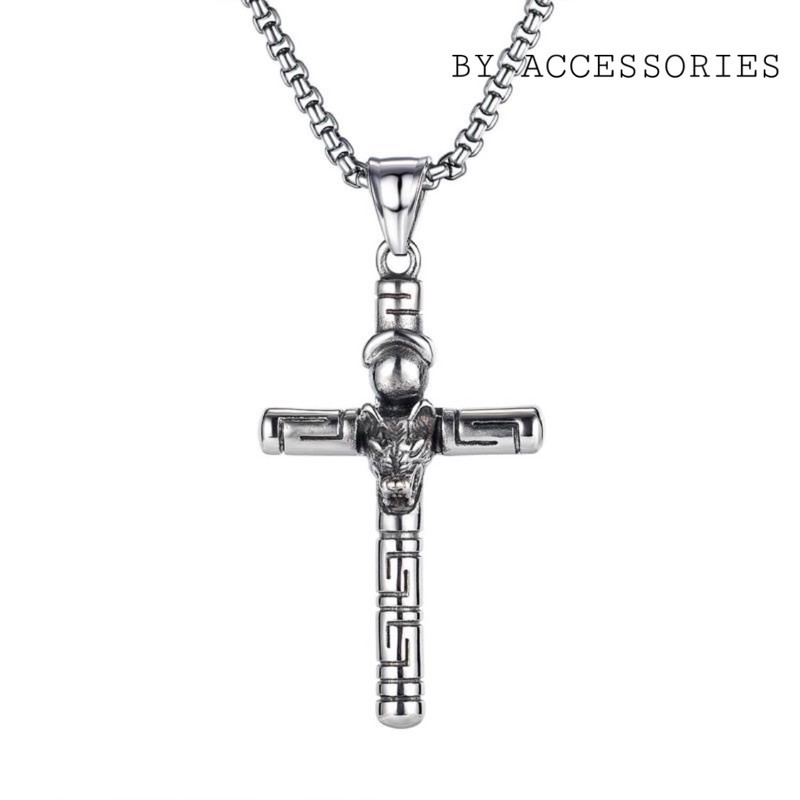 Dây chuyền titan thánh giá đầu sói không gỉ