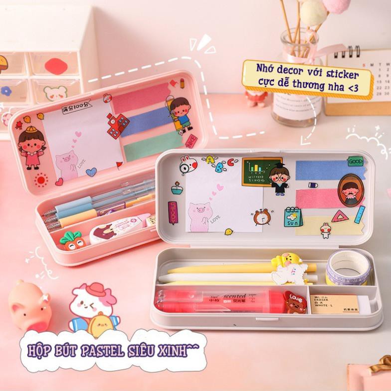 Hộp Bút Đa Năng Màu Pastel Cực Đẹp Siêu Cute Nhiều Ngăn Có Thể Trang Trí Sticker Trang Trí Cực Dễ Thương - RosyPosy