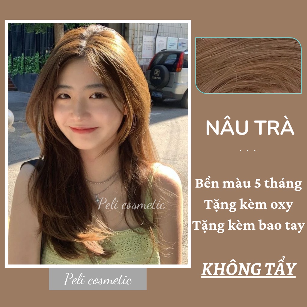 Thuốc nhuộm tóc . nhuộm tóc màu nâu trà , màu nhuộm không tẩy