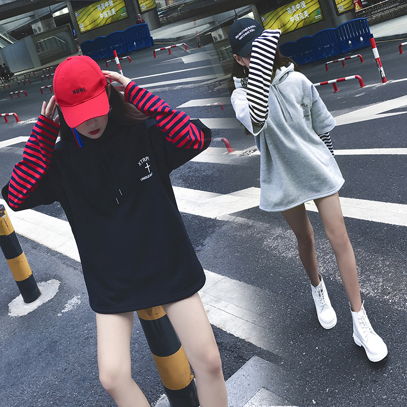 Áo Hoodie Nữ Tay Dài Dáng Rộng Giả Hai Lớp Thời Trang | BigBuy360 - bigbuy360.vn