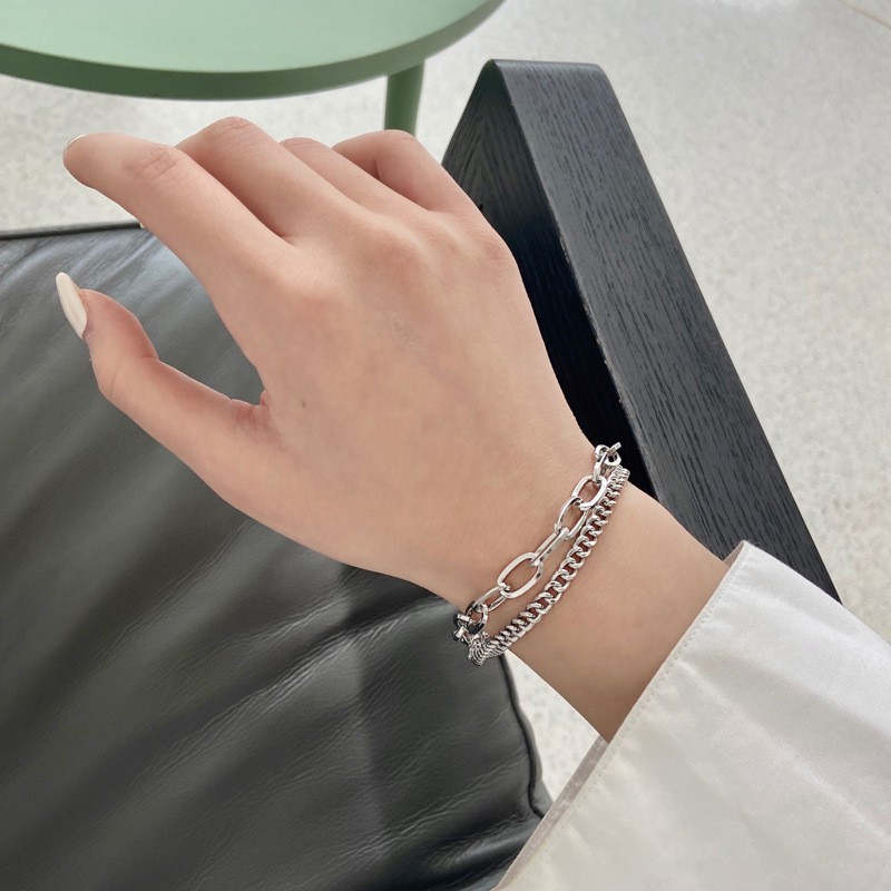 Vòng Tay Lắc Tay Nam Nữ Dây Xích 2 Lớp Thép Titan Không Gỉ B03