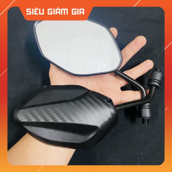 Gương kính chiếu hậu xe máy mẫu AB vân carbon chân lùn lắp được mọi loại xe chân kính 10ly răng thuận