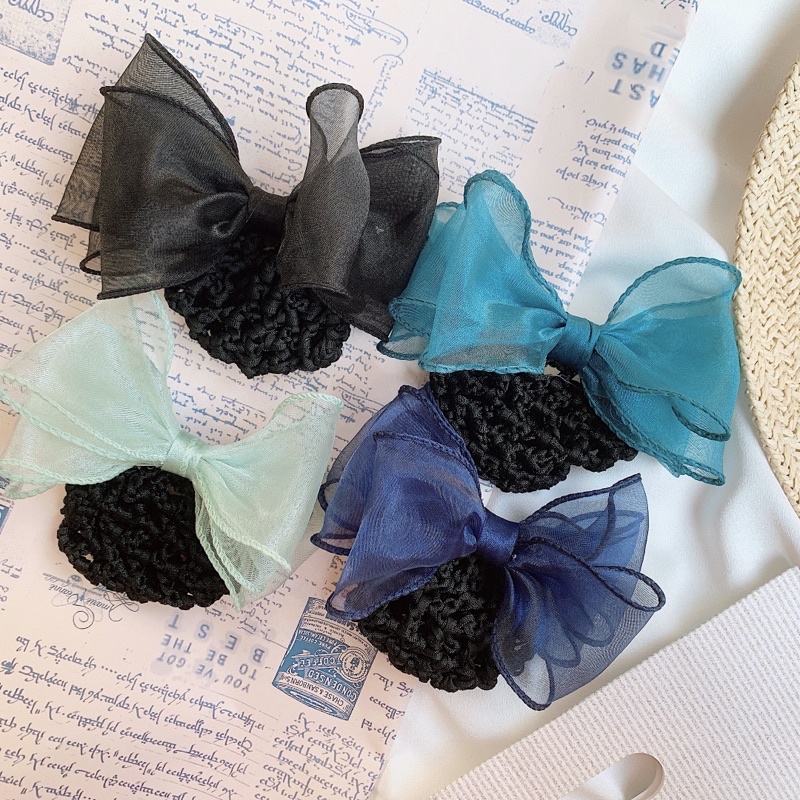 Búi tóc lưới công sở nơ voan ba lớp hàng thiết kế L2