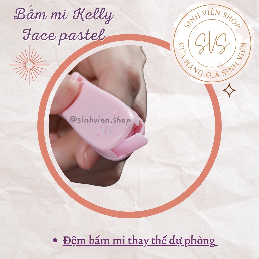 Bộ đôi bấm mi mini Kelly Face pastel họa tiết chân mèo dạng nhựa