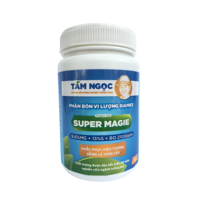 Phân bón vi lượng siamb3 Super Magie 9.6%MG + 13%S + BO 2100ppm Tám Ngọc khắc phục hiện tượng vàng lá lọ 100g
