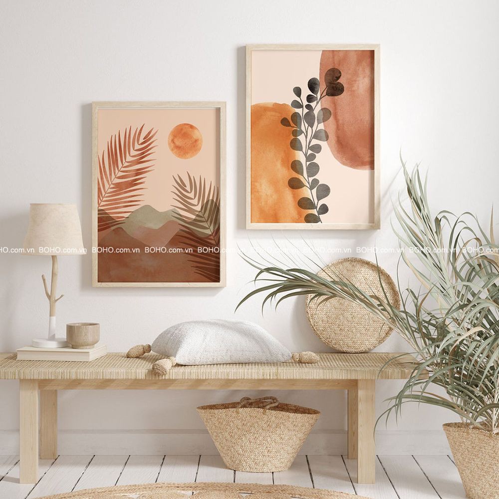 Tranh BOHO trừu tượng - Tranh canvas treo tường phòng khách phòng ngủ, tặng đinh 3 chân treo tranh.