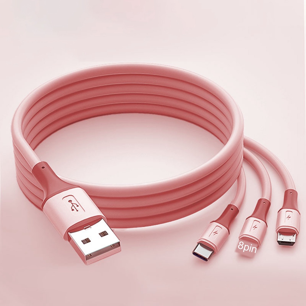 Dây Cáp Sạc Nhanh USB Loại C 8-pin 3 Trong 1 Bằng Silicon Cho Điện Thoại Thông Minh