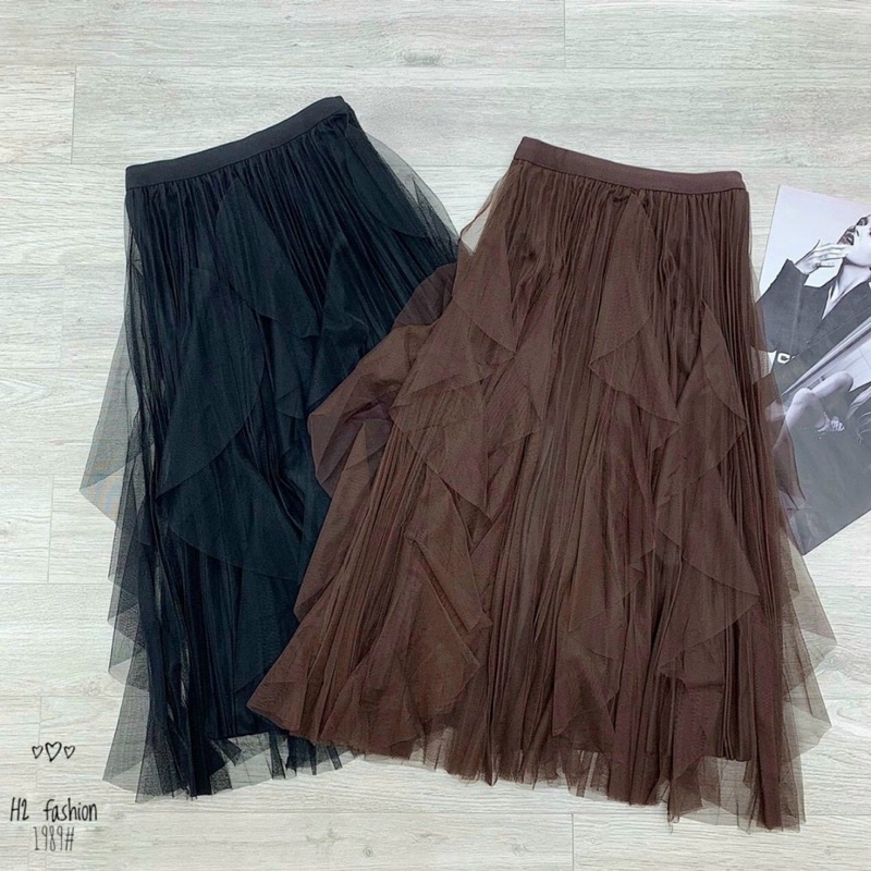 CHÂN VÁY LƯỚI TUA RUA DÁNG MIDI QUẢNG CHÂU MS17762