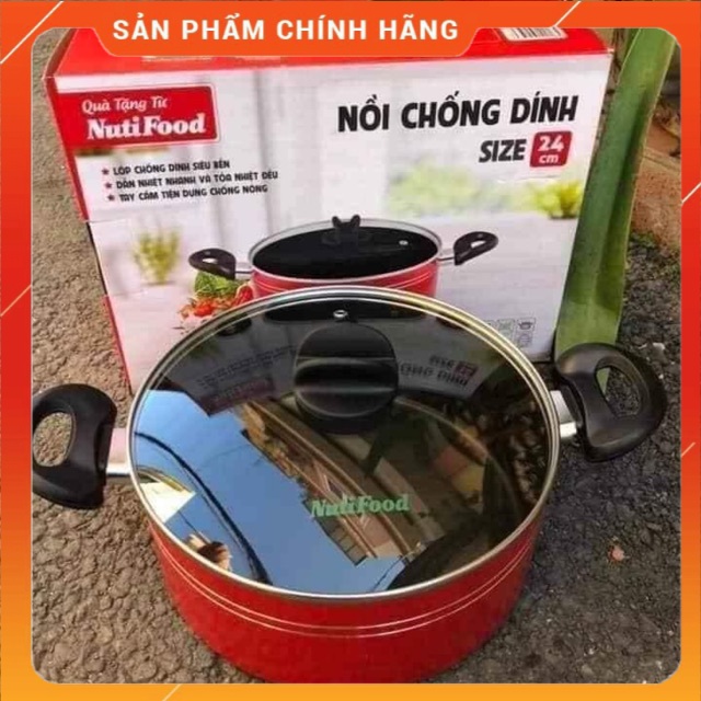 NỒI CHỐNG DÍNH NUTIFOOD 24CM. ĐÁY NỒI CÓ VÂN ĐÁ CHỐNG TRƯỢT.