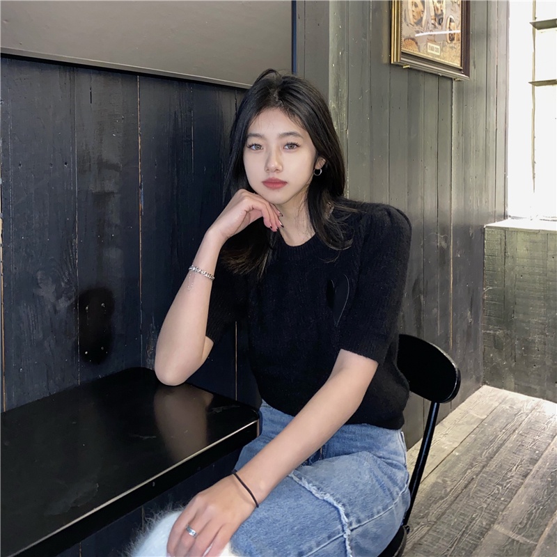 QADCOL Áo sweater Dệt Kim Tay Ngắn Dáng Rộng Thiết Kế Đơn Giản Hợp Thời Trang