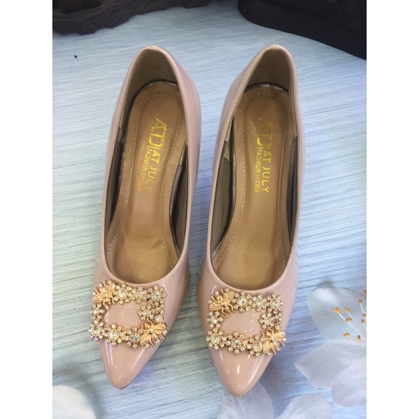 Giày cao gót đính đá mau hồng da cao7p ..