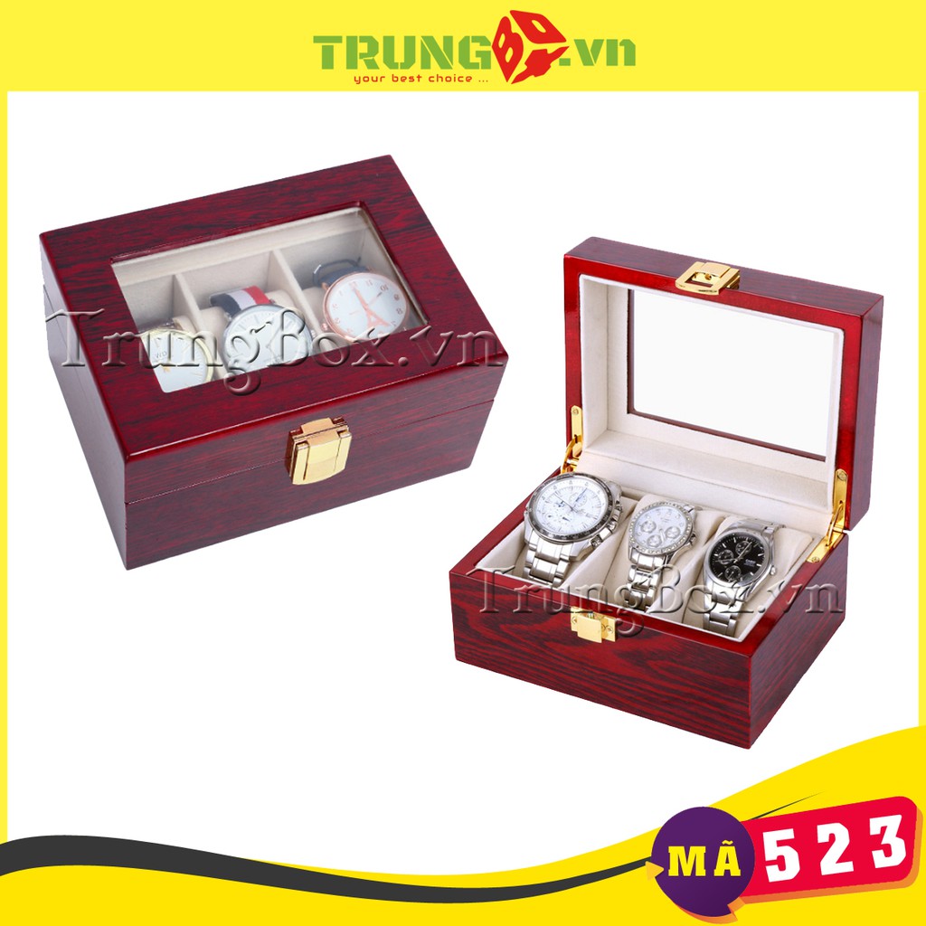 Hộp Đựng Đồng Hồ 3 Ngăn Vỏ Gỗ Sơn Mài SAIKE - Mã 503R