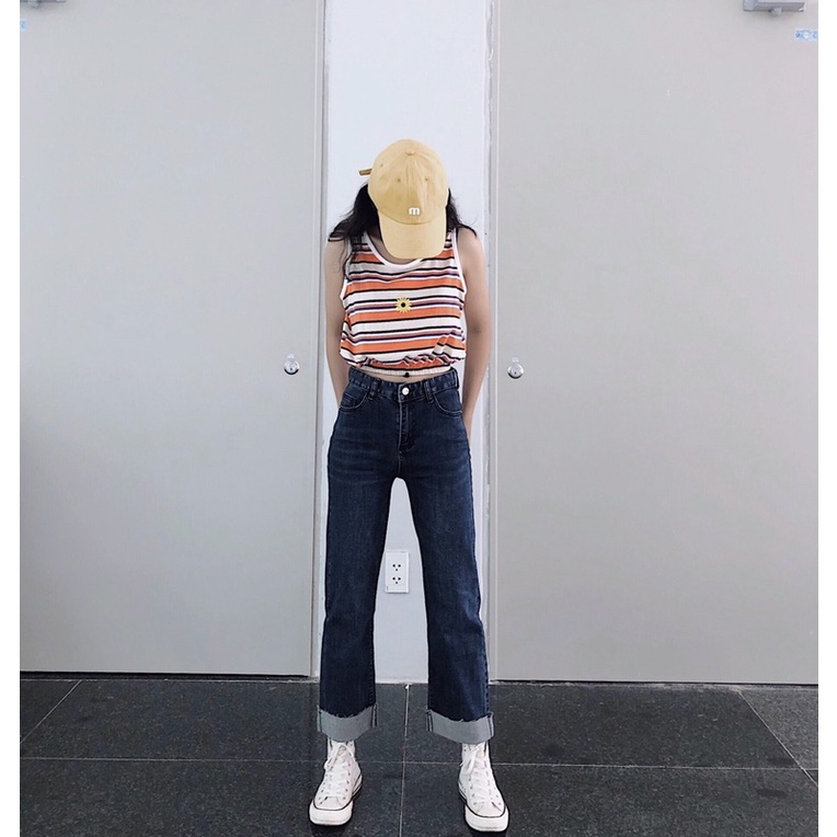 Áo tanktop sọc ngang thêu hoa