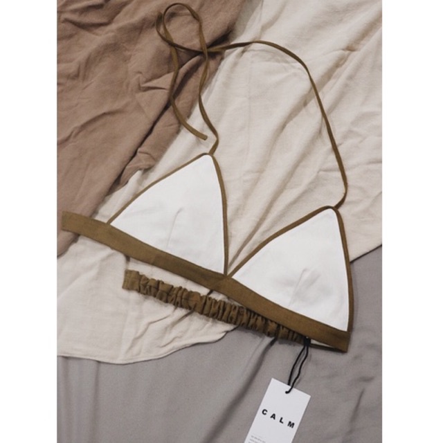 Áo ngực bra tam giác linen mềm, dày dặn, không mút, dây buộc cổ