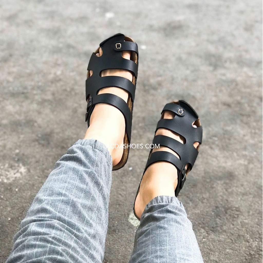 Dép đôi unisex đế trấu birken dép bít mũi sục nam nữ