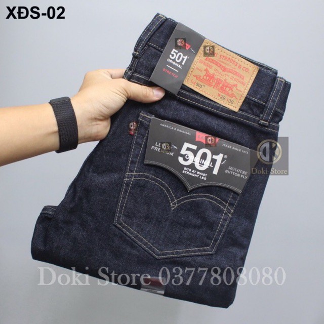 Quần Jean Ống Suông Nam Màu Xanh Đen XDS-02, Quần Jean Nam Vải Không Co Giãn, DOKI