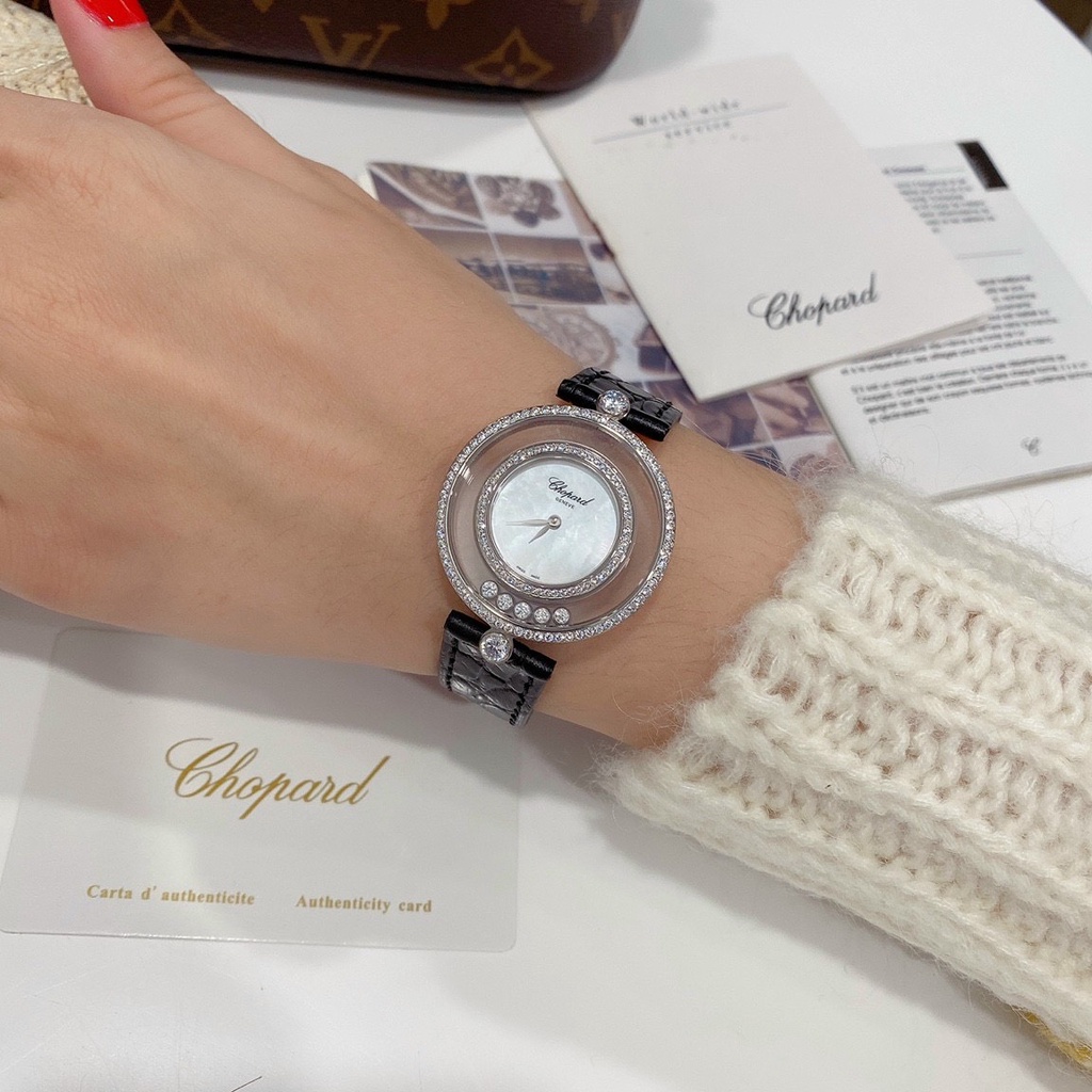 Đồng hồ nữ Chopard Happy Diamond máy Thụy Sĩ Ronda 715 cao cấp, vòng benzel đá xoay