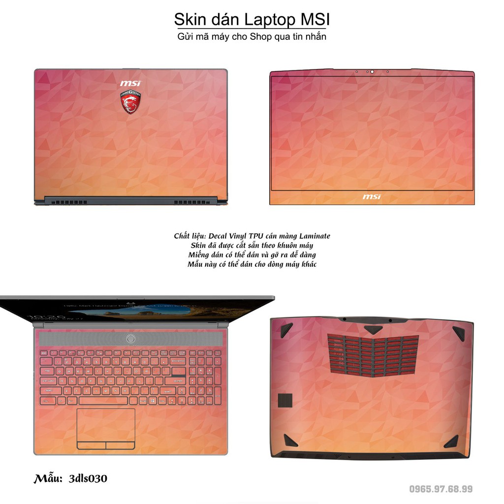 Skin dán Laptop MSI in hình 3D Color (inbox mã máy cho Shop)