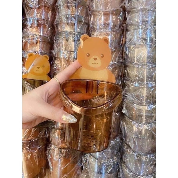 Cốc gấu dán tường đựng đồ , bàn chải siêu chắc