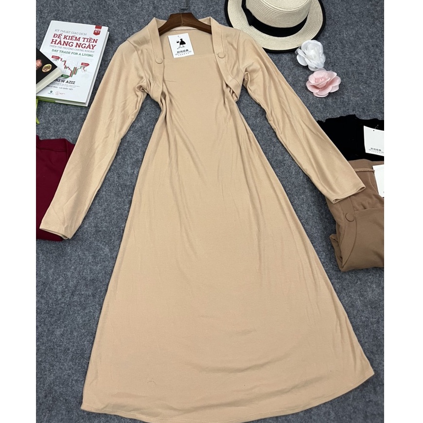 ĐẦM THUN GÂN DÁNG DÀI TAY DÀI CHẤT PORIP XỊN ĐẸP LÊN DÁNG CHUẨN