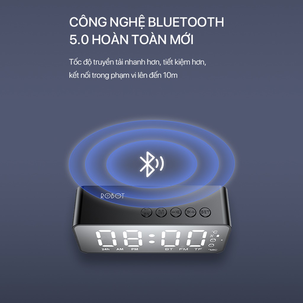 [Mã ELHACE giảm 4% đơn 300K] Loa Bluetooth 5.0 ROBOT RB150 Màn Hình LED Kiêm Đồng Hồ Báo Thức Hỗ Trợ Nghe FM, Thẻ Nhớ