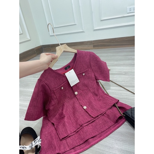 Sét dạ xước cổ chéo cúc ngọc