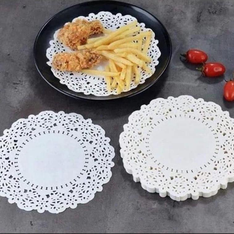 Giấy nến đục lỗ viền hoa văn, Set 100 Giấy nến tròn lót xửng hấp, nồi chiên không dầu, hấp bánh bao size 24cm