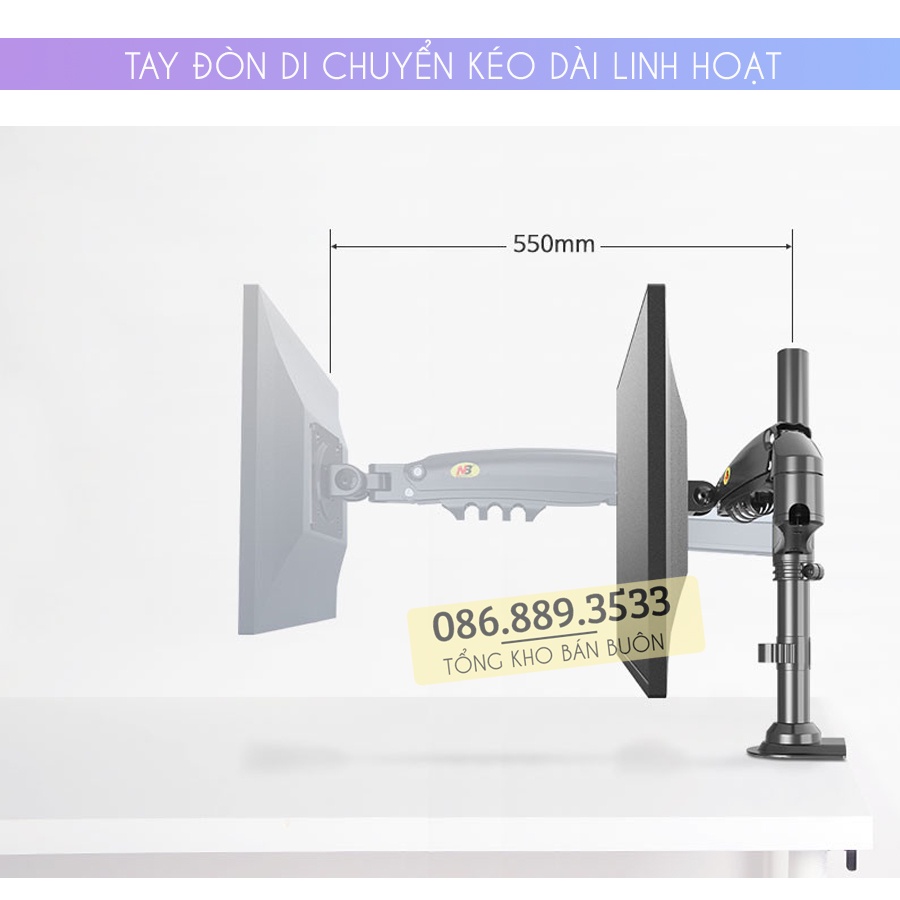 H180 / Giá Treo 2 Màn Hình NB H180 22 - 32 Inch / Giá Đỡ Hai Màn Hình Kẹp Bàn - Xoay 360 Độ