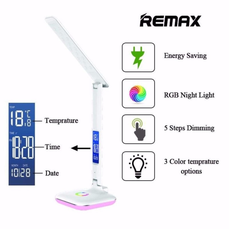 Đèn học chống cận LED Remax E270/REMAX RT-E510 Đèn bàn LED tích điện chống cận 3 chế độ sáng - Hiển thị ngày, giờ, nhiệt