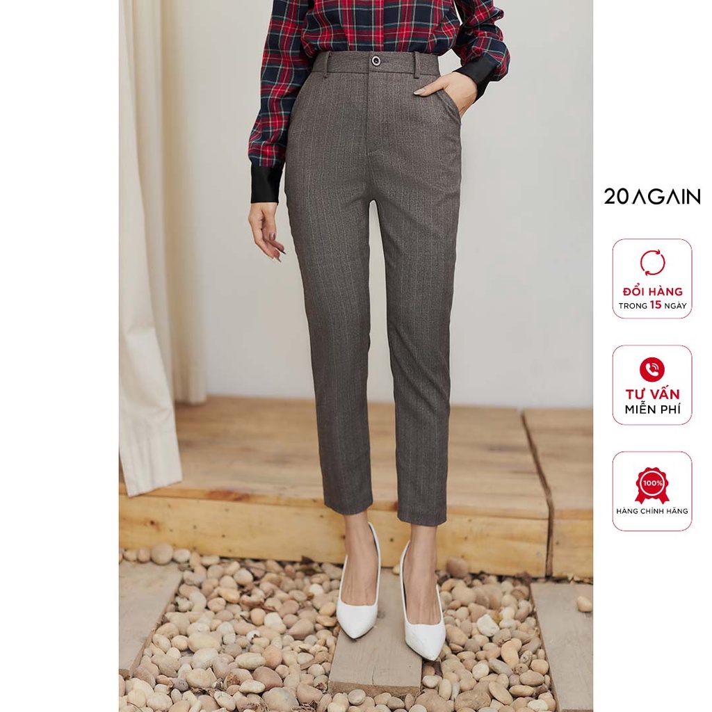 Quần âu nữ dáng basic 20AGAIN, họa tiết caro trẻ trung, chất kẻ tweed cao cấp QBA2173