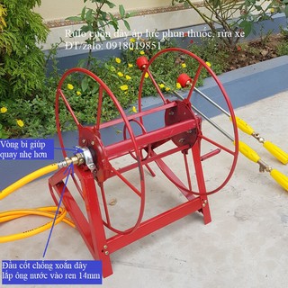 Rulo cuốn dây áp lực rửa xe, phun thuốc 100m đến 250m, guồng cuốn dây phun thuốc