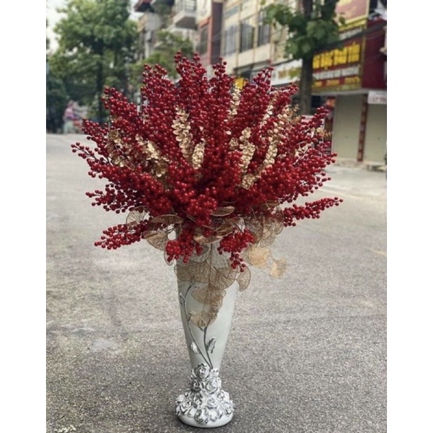 Cây giả cành xoè quạt và lá táo đồng trang trí nhà cửa