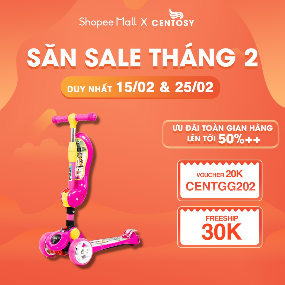 Xe Scooter, Chòi Chân Trẻ Em Từ 3-9 Tuổi Cao Cấp [Centosy - Scooter Centosy M4-7] - In Hình, Có Đèn - Centosy Miền Bắc