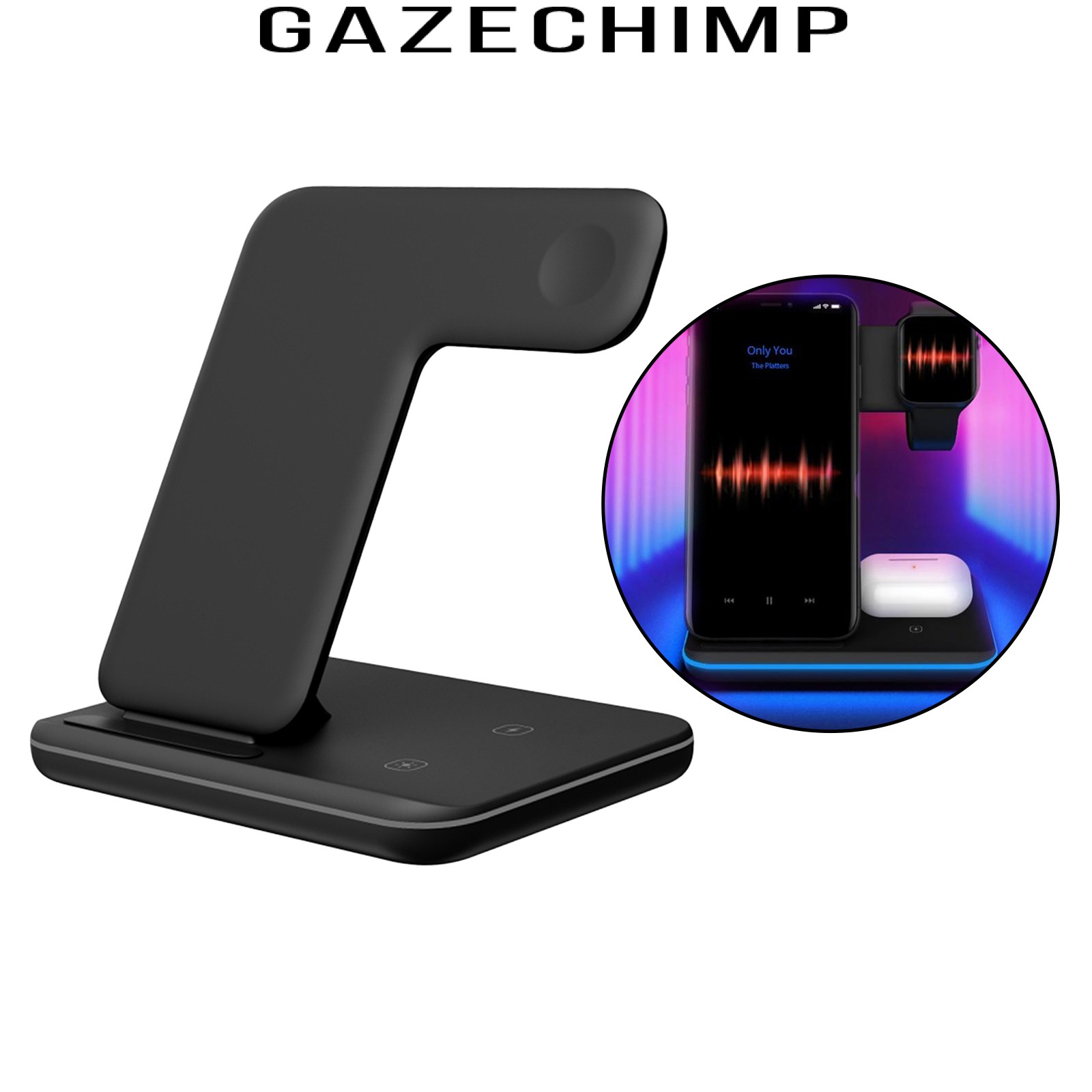 [GAZECHIMP] Wireless Charger 3 in 1 15W Qi Wireless Charging Station for iPhone SE/11 Pro/XS max/XR/X, Charging Pad for Airpods, for iWatch Series 6/SE/5/4/3/2
