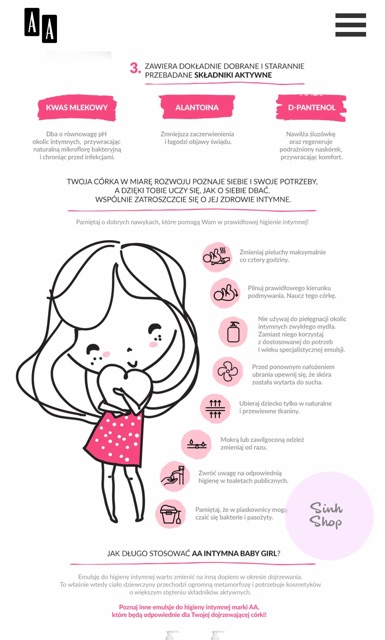 Dung Dịch Vệ Sinh AA Intymna Baby Girl cho bé gái