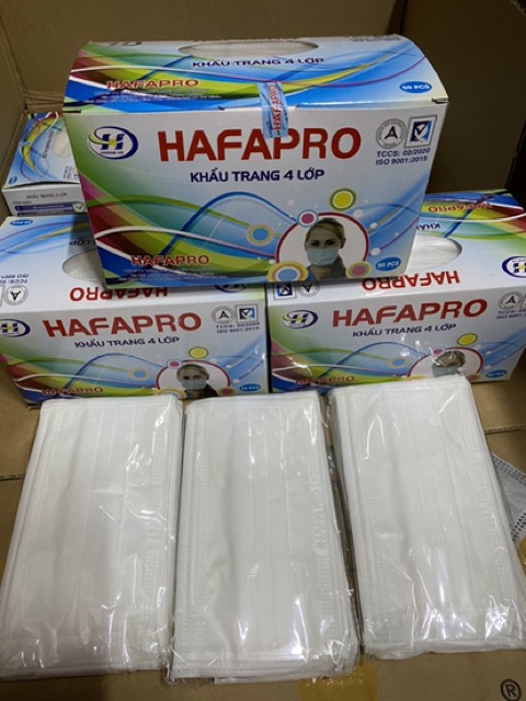Nguyên khẩu trang trắng 4 lớp HAfAPRo ( 1 thùng 50 hộp / 1hộp 50 cái )