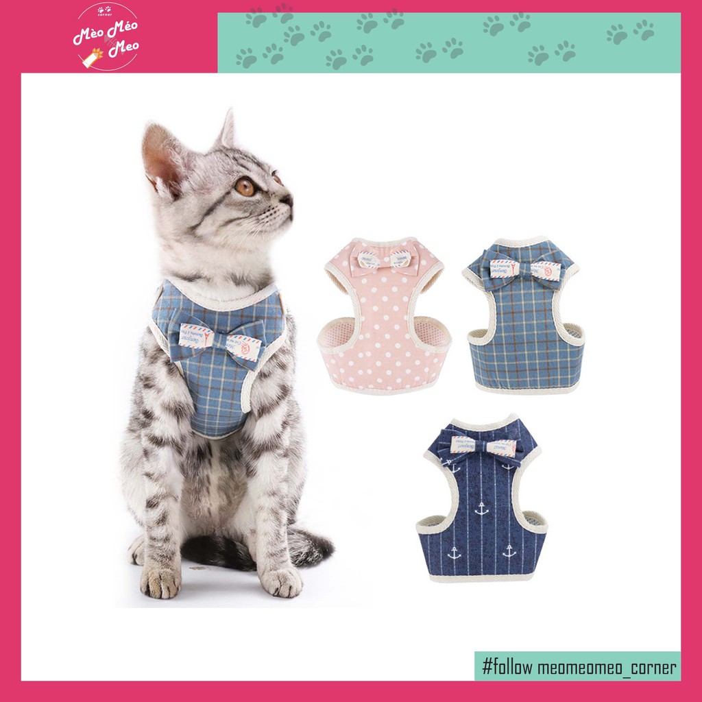 [3 MẪU] Áo vest có nơ/ Đai đeo ngực áo vest có nơ cho chó mèo [KÈM DÂY DẮT]😸