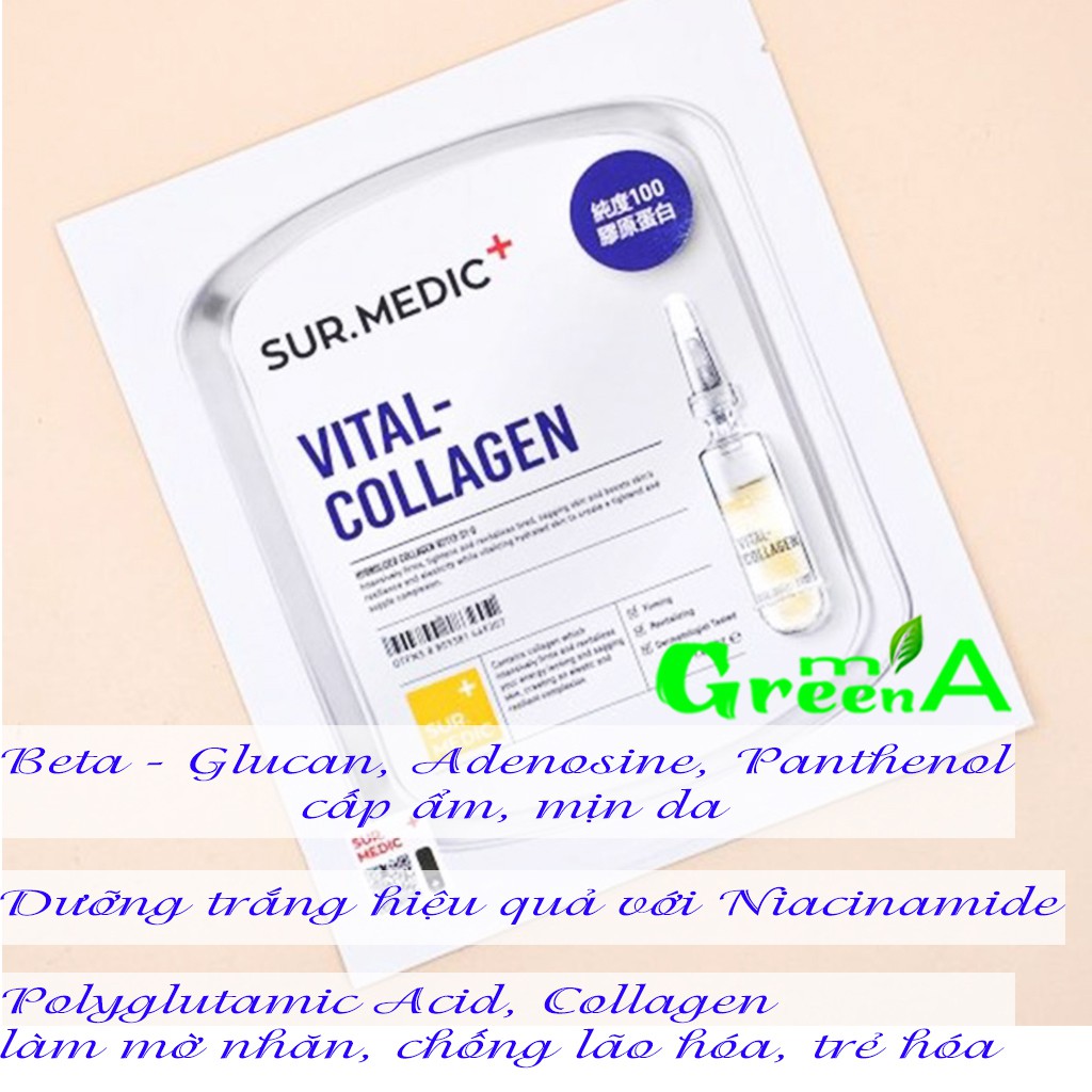 Mặt nạ SUR.MEDIC [MIẾNG LẺ] Bright Glutathione/ Super Hyaluronic 100™ Aqua/ Vital-Collagen 30gr