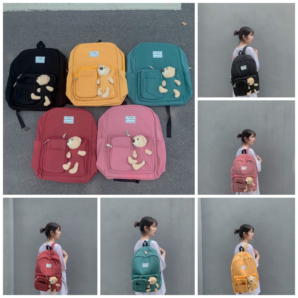 ba lô nữ Balo Ulzzang chống nước, Học Sinh Sinh Viên Kèm Gấu Bông Phong Cách Hàn Quốc Cực Dễ Thương, đi học đi chơi đi d