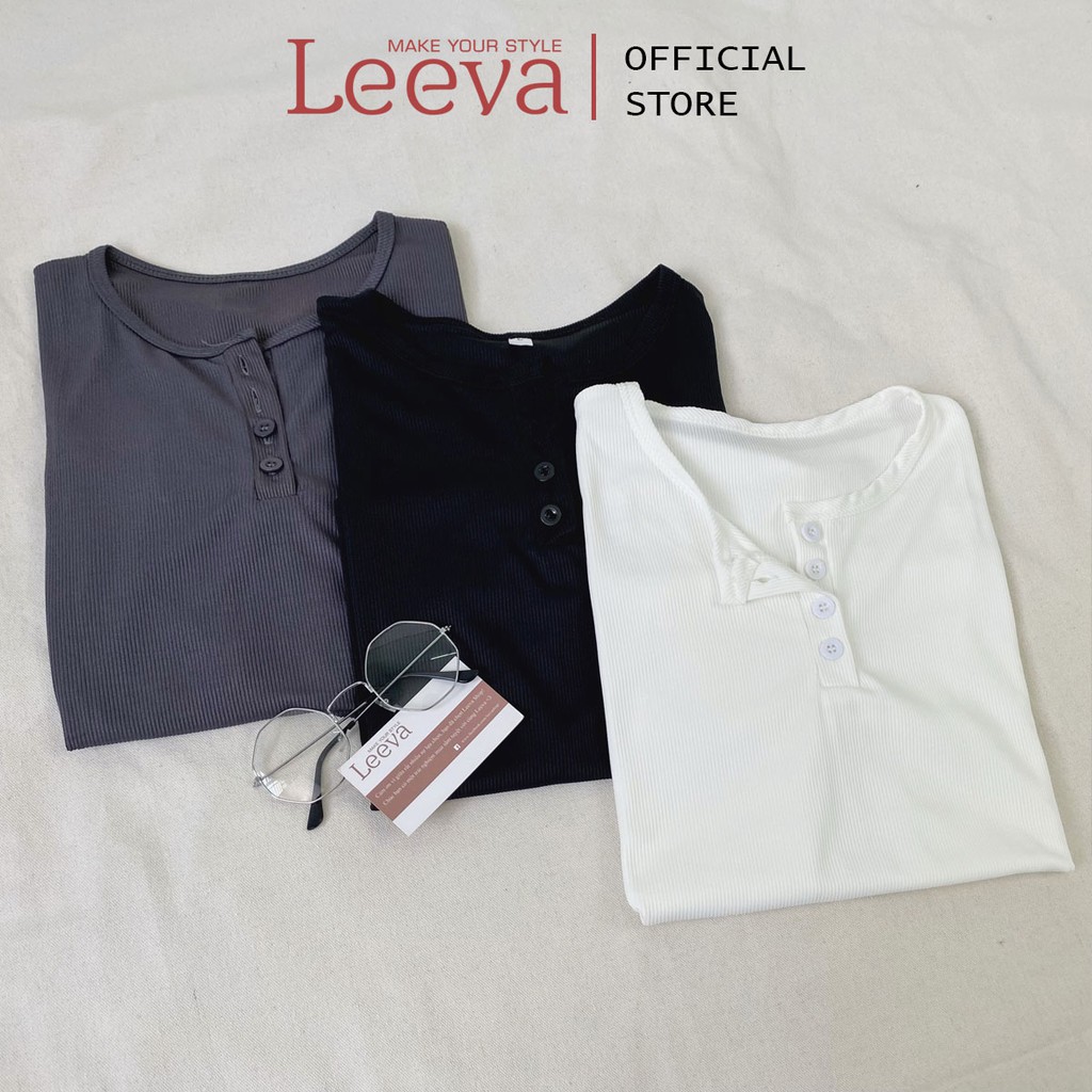 LEEVA - Áo croptop lửng tay lỡ nữ len sọc mềm cá tính A169