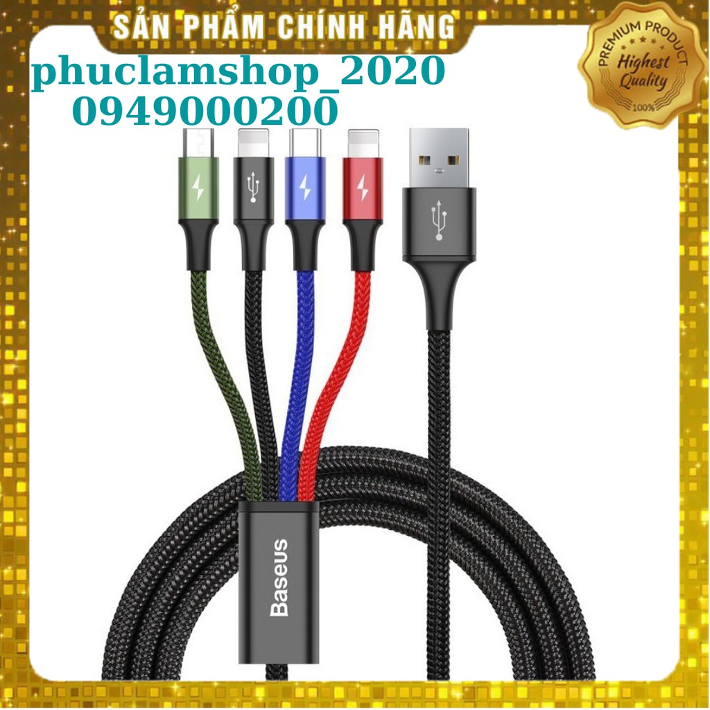 Dây cáp sạc nhanh 3.5A Baseus Cable dây dù đầu USB dành cho chân Lightning/Micro/Type-C/iPhone/iPad/Samsung nhiều đầu