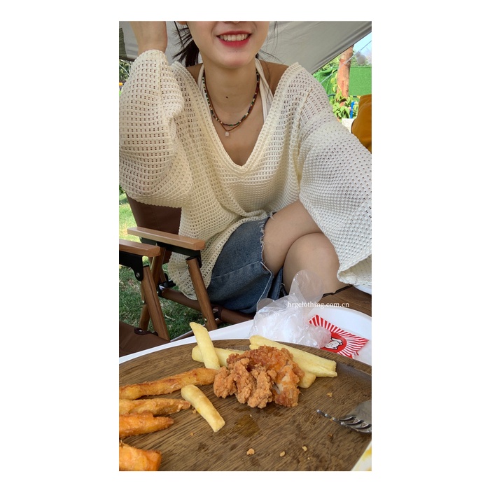 Áo ZHELIHANGFEI vải dệt kim tay dài cổ chữ V dáng rộng quyến rũ dễ phối đồ