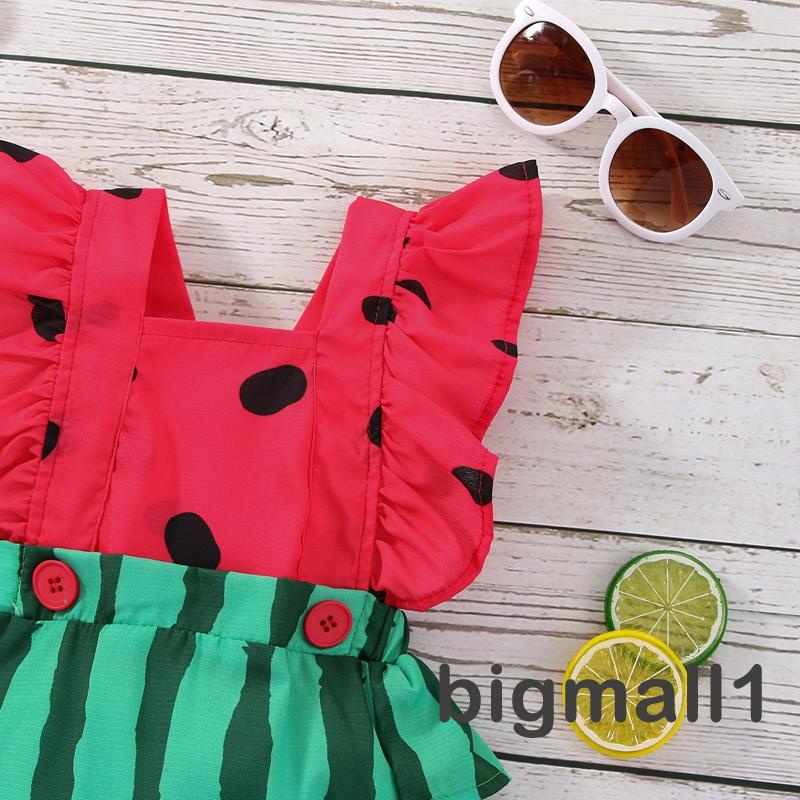 Set Áo Liền Quần In Hình Dưa Hấu Và Băng Đô Nơ Đáng Yêu Cho Bé Gái Từ 0-2 Tuổi