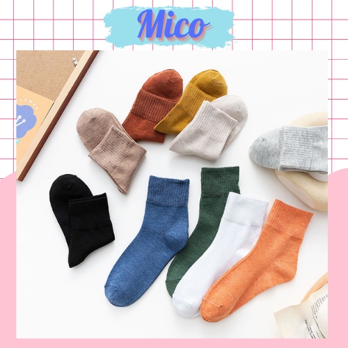 Tất nữ nam trơn cao cổ   ,  vớ nữ nam cổ cao cotton 4 chiều vintage hàn quốc thoáng mát cute  10 màu nhà Mico