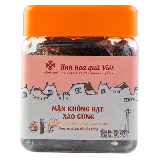 Ô mai  Mận không hạt xào gừng Hồng Lam - Vị chua ngọt - Hộp