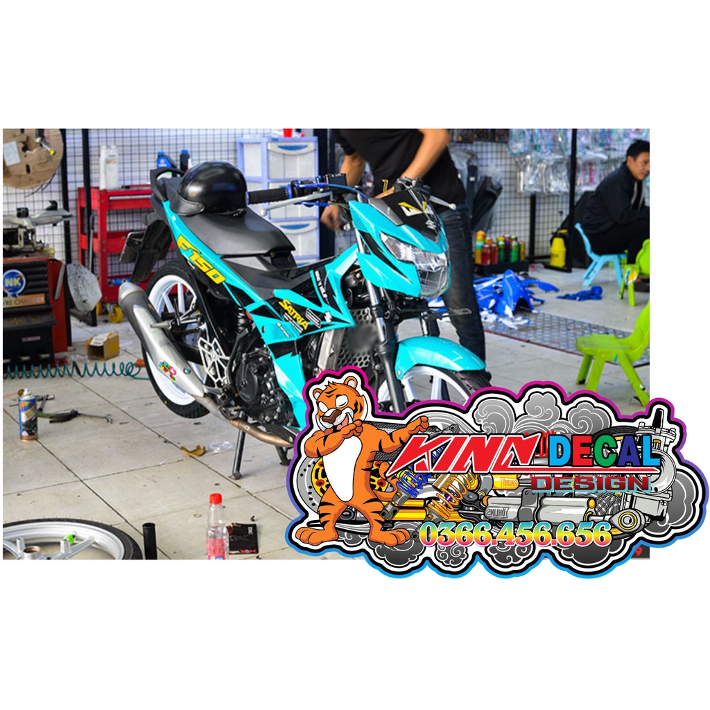 Tem Trùm Satria mẫu zin màu xanh đen trắng vàng