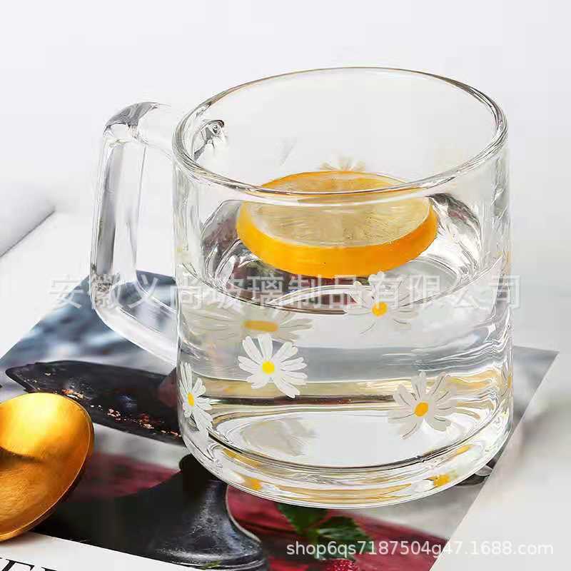 Ly Thủy tinh có quay in hình phong cách Hàn Quốc,ly uống trà chiều cafe
